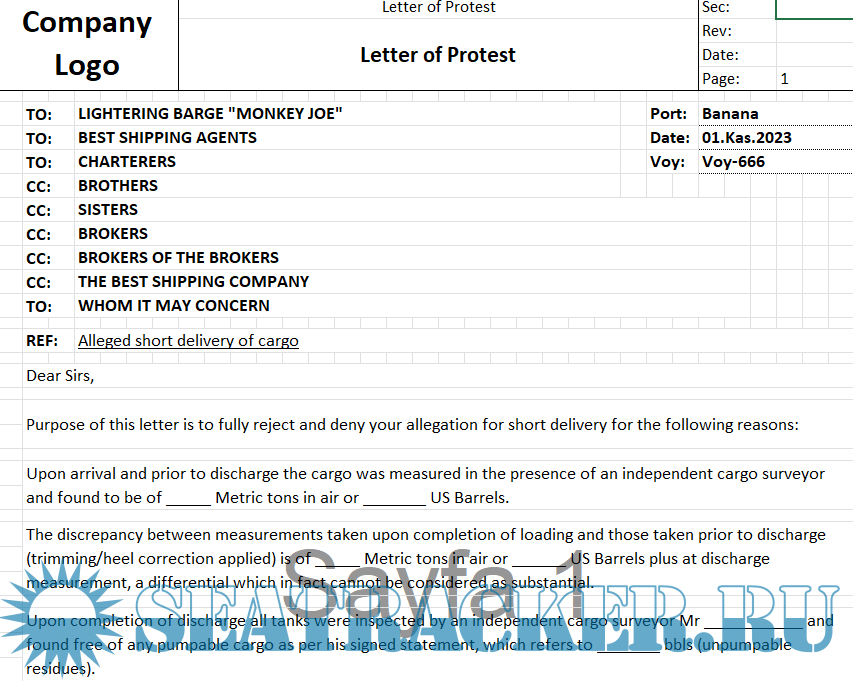 LETTER OF PROTEST EXAMPLES Unknown 2023 DOC XLS Marine Tracker