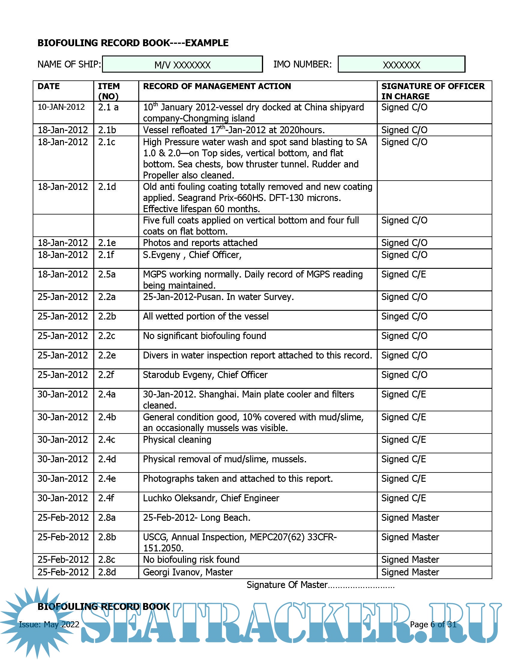 Biofouling Management Plan And Record Book Company Template Unknown