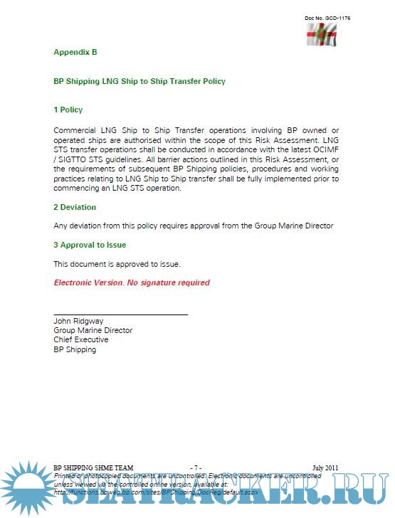 LNG Ship to Ship Transfer Risk Assessment British Petroleum Shipping